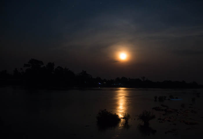 Moonrise over the Mekong. Taken from our bungalow's terrace.