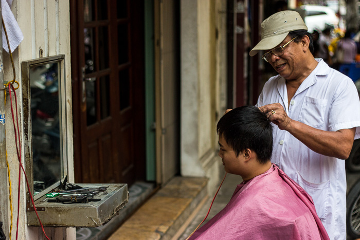 Getting a haircut in Hanoi